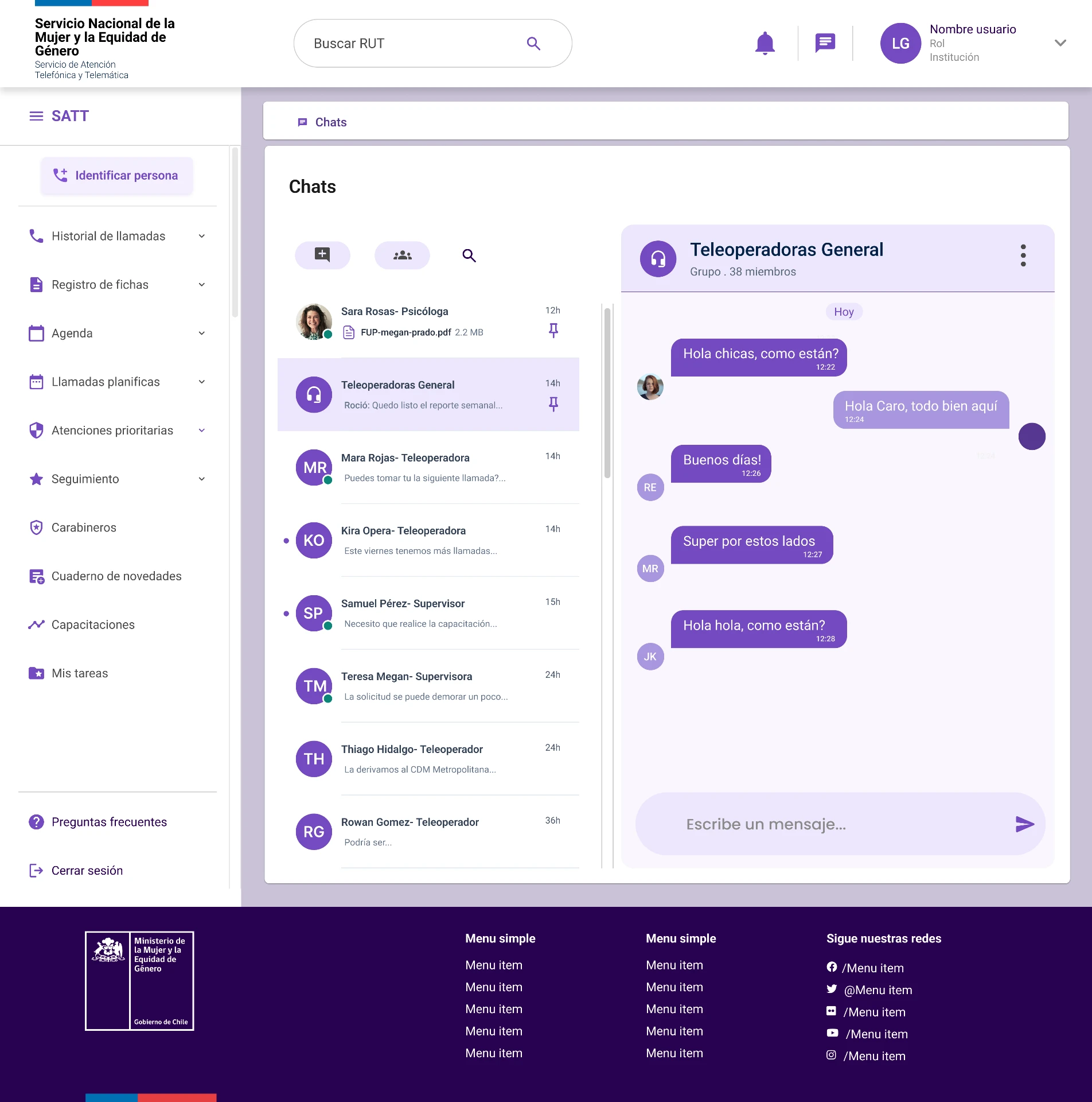 SATT · Chat interno entre operadores