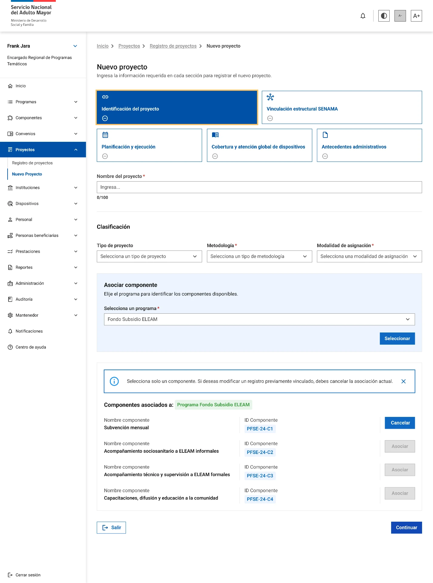 SENAMA · Creación de nuevo proyecto nacional